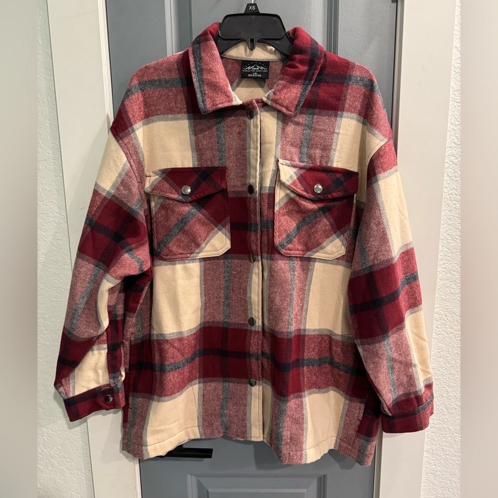 HFX Women’s Large Red/Cream Snap Button Heavy Weight Flannel Shirt Jacket